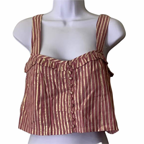 Tularosa x Revolve Crop Top Striped Golden Red Lined Square Neck - Picture 1 of 10